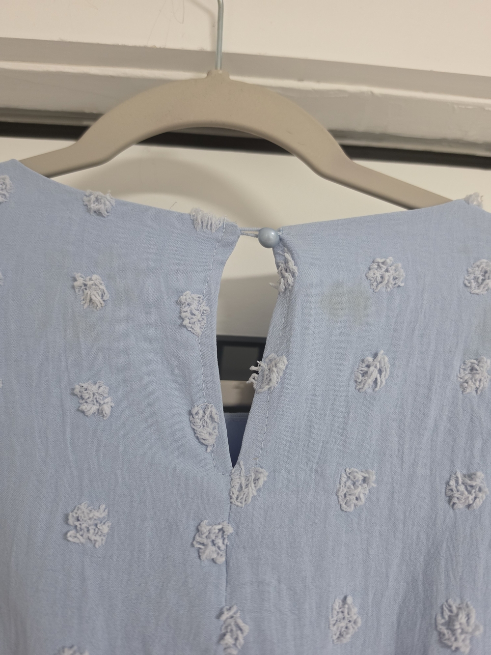 Light Blue Swiss Dot Tiered Long Sleeve Midi Dress - Picture 8 of 11